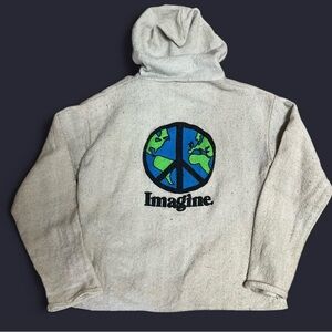 Cream Hoodie with Peace Sign Graphic
